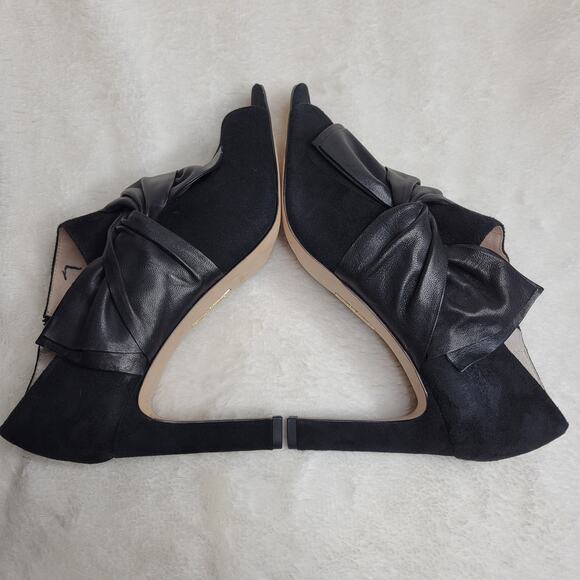 Louis et Cie Idola Suede Leather Bow Peep Toe High Heeled Gold Zip Bootie✨️8.5 - Picture 5 of 16